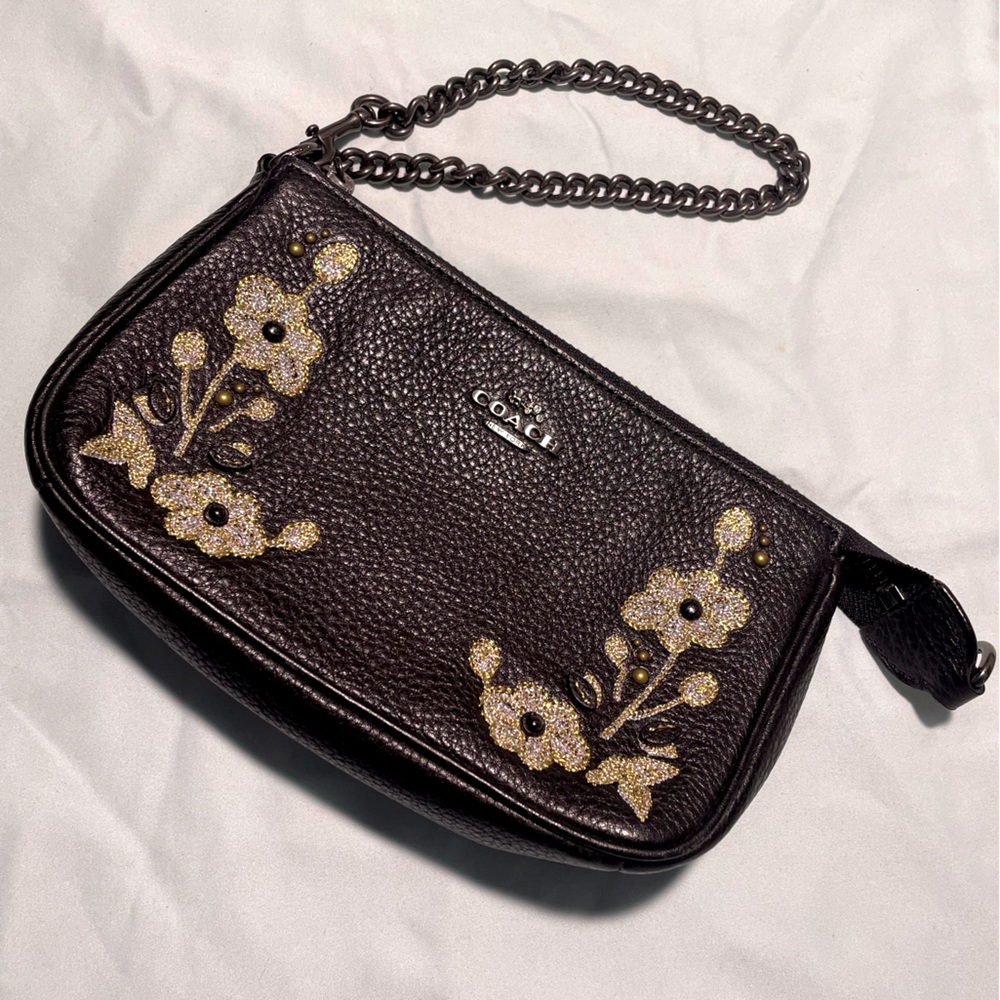 Coach Metallic Flower Embroidered Wristlet